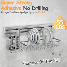 MINGLING Stainless Steel Shower Caddy, 41 cm Wall Back Crossbar Rustproof Shelves with 2 Long Tail Hook Clip, Large Capacity Bathroom Organizers and Storage