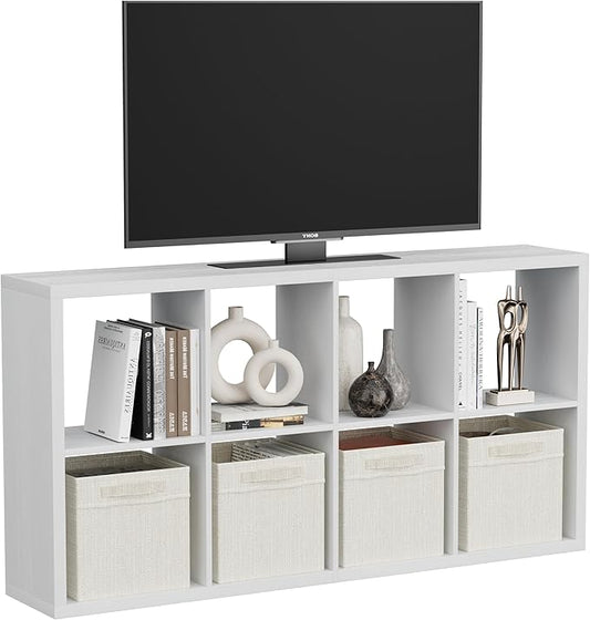 8 Cube Storage Organizer, Cube Shelf with Heavy-Duty Thick Boards, 25.12" L x 9.37" W x 48.74" H, Smooth Easy-Clean Panels, Simple Assembly, for Living Room Bedroom Office, White