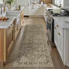 2x6 Washable Brown Runner Rug Vintage Hallway Kitchen Carpet Non-Slip Soft Low Pile Distressed Throw Rug for Bedroom Bathroom Laundry Living Room