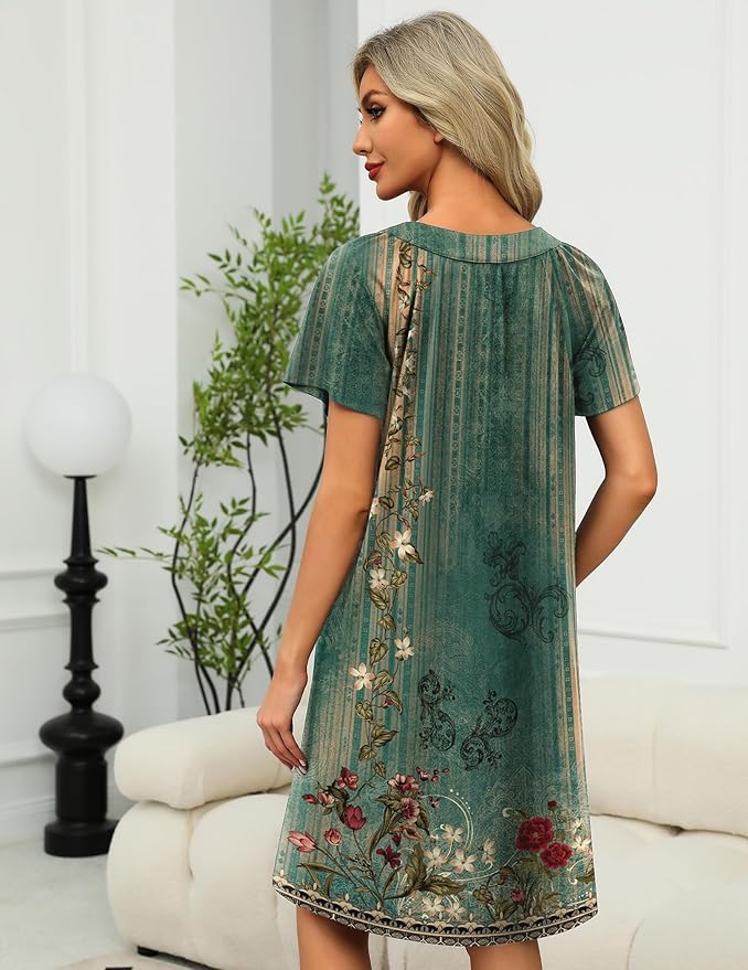 Ekouaer Women Robe Zipper Front Mumu Duster Robes Zip Up Housecoat Soft Sleepwear with Pockets