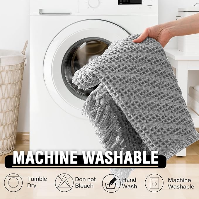 H.VERSAILTEX Waffle Bath Mat Super Absorbent Boho Bath Mat Non Slip Bath Rugs for Bathroom Floor Machine Washable Dry Fast Bathroom Rugs with Tassels (17 x 24 Plus 17 x 24 Inches, Dove)