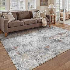 5x7 Washable Area Rug Grey Rust Abstract Living Room Bedroom Carpet Neutral Modern Non-Slip Soft Low Pile Lightweight Vacuumable Throw Rug for Dining Room Entryway