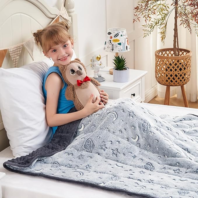 yescool Weighted Blanket 5 Pounds Weighted Lap Blanket, Glow in The Dark Star Heavy Blankets, Warm Minky Weighted Throw Blanket Gift for 40-60lbs, 36"x48"