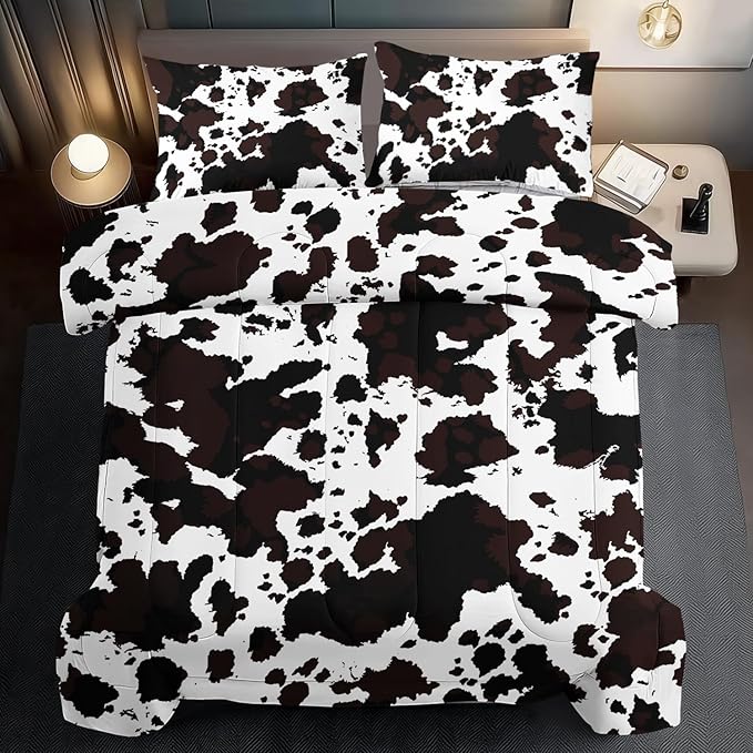 Western Comforter Set FullAnimal Cow Print Comforter Set Full Boys Black and White Farmhouse Bedding Quilt Girls Cowboy Country Bedding Western Room Decor Cow Print Country Quilt