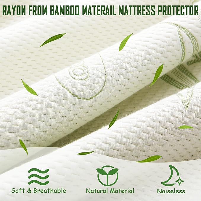 Queen Size Waterproof Mattress Protector, Premium Cooling Viscose from Bamboo Mattress Pad, Breathable, Noiseless, Cooling & Machine-Washable Bed Cover with 21" Deep Pocket