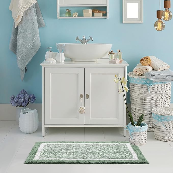 CozeCube Bath mats for Bathroom Non Slip, Fluffy Absorbent Microfiber Bath mat Washable, Aesthetic Bathroom Rugs, Cute Sage Green Bath mat, Sage Green, 32" x 20"