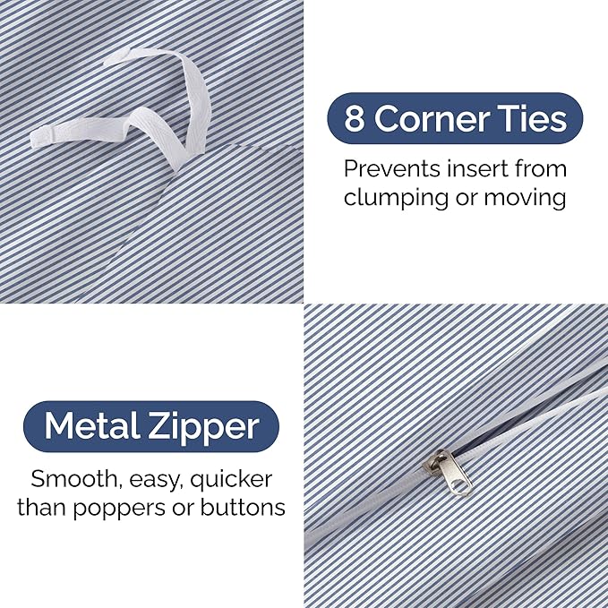 Duvet Cover Twin/Twin XL Size Set - Extra Soft Duvet Cover 68 x 90 with 1 Pillow Sham - Hotel Luxury, Easy Care and Fade Free w/ Zipper Closures & Ties - Comfy, Breathable Bedding Set (Blue Stripes 2)