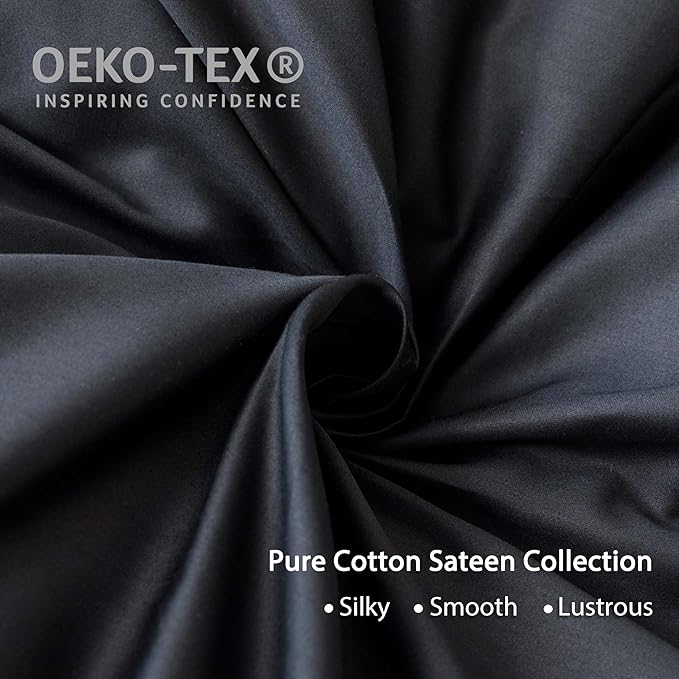 HeimenAogo Egyptian Cotton Duvet Cover Twin/Twin XL Sateen Weave, Silky Soft and Breathable Bedding Set with Zipper Closure, Long Staple Cotton Bed Linen Pure Black 2Pcs (68"×90")