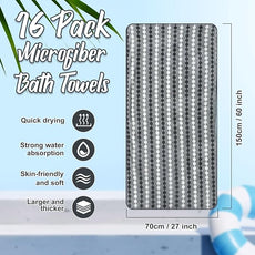 16 Pack Microfiber Bath Towels Bulk 27'' x 60'' Oversized Size Bath Towel Highly Absorbent Extra Large Soft Drying for Shower Beach Winter Salon Sport Gym Party (Cone,Grey)