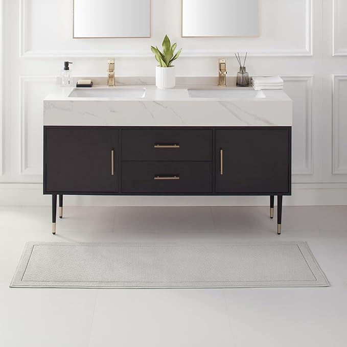 Arkwright 100% Cotton Bathroom Rug - High Absorbent Stylish Textured Woven Design Bath Mat, Slip Resistant Backing for Shower and Bathtub Floor, 20x60 in - Grey