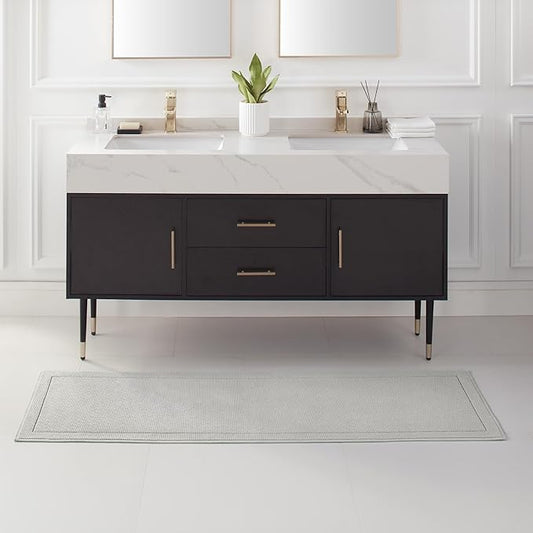 Arkwright 100% Cotton Bathroom Rug - High Absorbent Stylish Textured Woven Design Bath Mat, Slip Resistant Backing for Shower and Bathtub Floor, 20x60 in - Grey