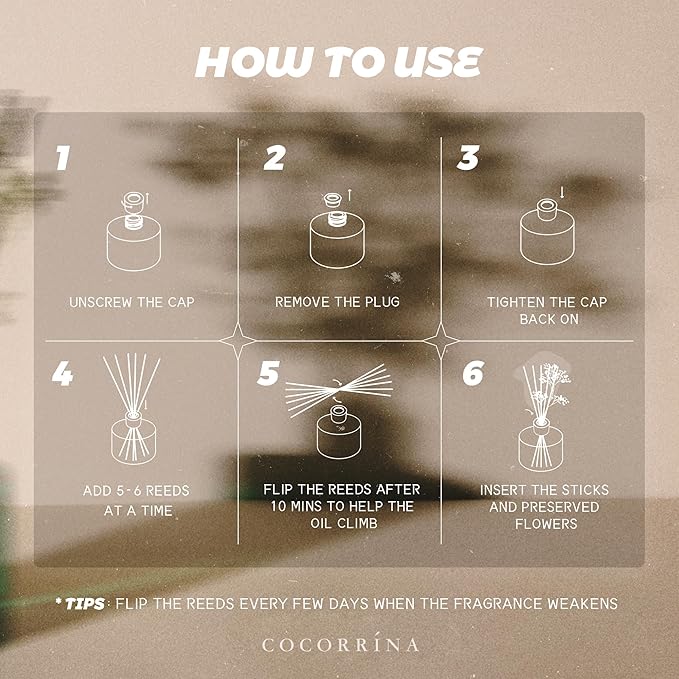 Cocorrína Premium Reed Diffuser Set with Preserved Baby's Breath & Cotton Stick Cashmere Vanilla | 6.7 fl oz Reed Diffuser for Bedroom Bathroom Home Décor