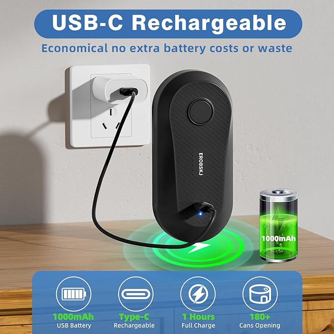 Auto Electric Can Opener, Rechargeable Can Openers for Seniors & Arthritis, One-Touch Automatic Can Opener, Hands-Free, Smooth Edge, Compact, Cordless, Food-Safe Kitchen Gadgets