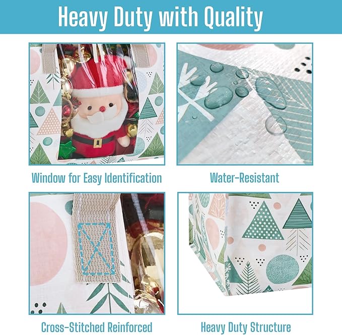 VENO 6 Pack Moving Bags, Large Christmas Storage Bins with lids, Packing Supplies for College, Alternative to Moving Boxes, Foldable, Heavy-Duty Tote, Christmas Pattern (Pastel Forest, 6 Pack)