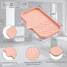 Silicone Bathroom Soap Dishes with Drain Spout-Bathroom and Kitchen Sink Organizer,Sponge Holder,Dish Soap Tray,Perfect for Dispenser,Scrubber,Bottle,Cup on Sink or Counter-Pink 9.6