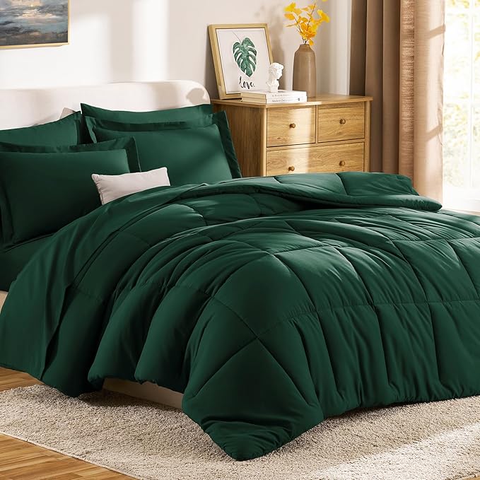 CozyLux Full Size Comforter Sets Emerald Green - 7 Pieces Bed in a Bag Full, Oeko-Tex Certified Bed Set, All Season Soft Bedding Set with Down Alternative Comforter, Sheets, Pillowcases & Pillow Shams