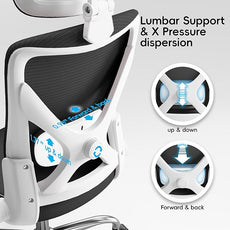 Office Home Ergonomic Desk Chair-Computer X-Shaped Chair Mesh PU Leather with Adjustable Lumbar Support-Executive Chair High Back with Headrest Flip-Up Arms for Long Hours (Light Black)