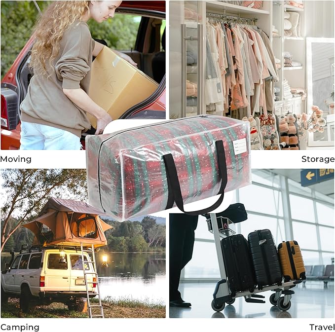 8 Pack Extra Heavy Duty Large Moving Bags with Comfortable Handle & Strong Zipper,Storage Totes for Space Saving Moving Storage College Supplies Alternative to Moving Box,Clear