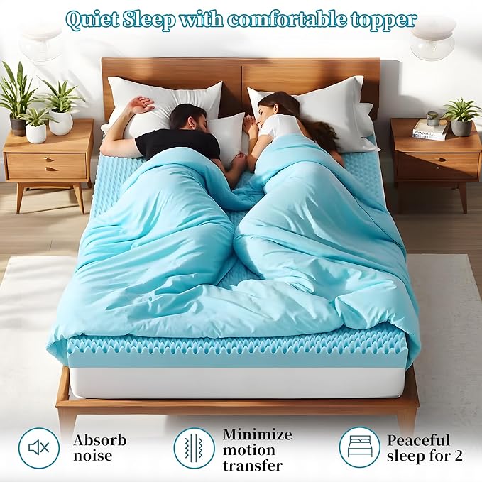 2 Inch Mattress Topper, Twin Size Memory Foam Mattress Topper with Cooling Gel Egg Crate Mattresses Top, Plush Feel, Breathable, Pressure Relief for Bedroom,Twin