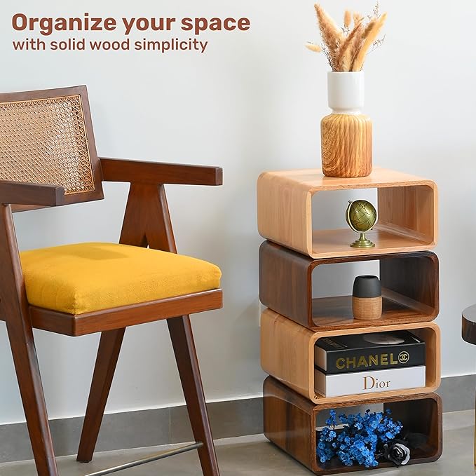 Wooden Cube Storage Stackable Organizer, Bookcase for Bedroom, Livingroom, Dormroom, Home Office, Studyroom, Home Decor and Contemporary Spaces (Walnut | Pack of 2)