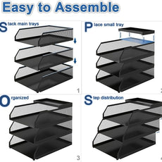 Natwind 3-Tier Desk Organizer,Desk Accessories, Stackable Paper Tray, Metal Mesh Desktop Organizer, Paper Sorter, Letter Trays,File Document Storage Rack for for Home, Office, School (Black)