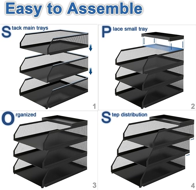 Natwind 3-Tier Desk Organizer,Desk Accessories, Stackable Paper Tray, Metal Mesh Desktop Organizer, Paper Sorter, Letter Trays,File Document Storage Rack for for Home, Office, School (Black)
