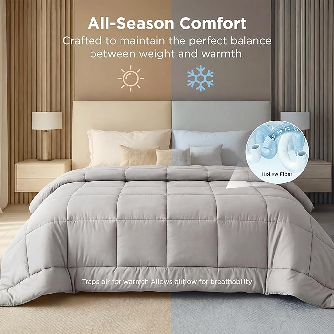 Bedsure Comforter Duvet Insert - Quilted Comforters Oversize Queen, All Season Duvet, GentleSoft Down Alternative Bedding, with 8 Tabs, Gifts for Women/Men, Light Grey, Oversize Queen 98 x 98 Inches