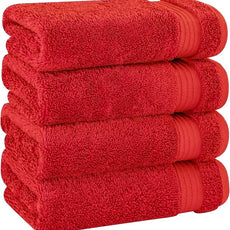 Cotton Paradise Hand Towels for Bathroom, 100% Cotton Turkish 4 Piece Hand Towel Set, Soft Absorbent Face Towels, Red Hand Towels