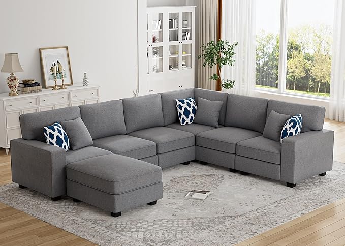 Legend Vansen Modular Sectional Sofa U Shaped Couch with Ottoman Modern Reversible Corner Sectional Couch for Living Room (Dark Grey, U Shaped Sofa-2)