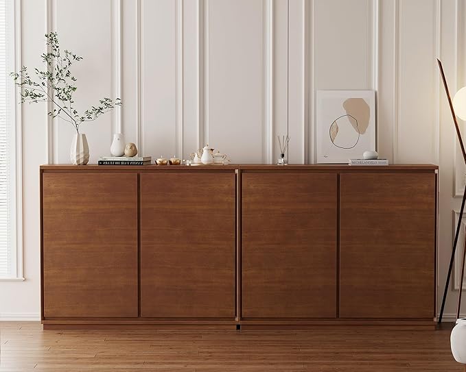 LKTART Mid Century Modern Sideboard Buffet Cabinet, Narrow Walnut Sideboard,Wood Storage Cabinet Credenza with 2 Doors for Living Room, Kitchen, Entryway, Hallway(9.25" D*39" L)