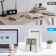 File Organizer for Desk with Storage Box & Hook, Inclined Desk File Organizer with 5-Section Vertical File Holder suitable for Home Office Document Organization (Ice Crystal