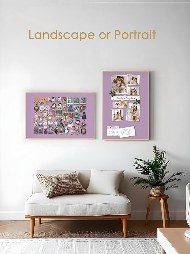 Bulletin Board 30 x 20 inches, Mystic Violet Pin Board, Golden Aluminum Framed Fabric Cork Board with 10 Push Pins