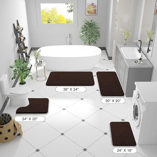 OLANLY Bathroom Rugs 45x27, Extra Soft Absorbent Chenille Bath Rugs, Rubber Backing Quick Dry, Machine Washable Bath Mats for Bathroom Floor, Tub and Shower, Home Decor Accessories, Brown