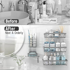 5 Pack Shower Caddy Organizer Rack Shelf for Inside Shower, Self Adhesive Bathroom Wall Storage Basket Rustproof Stainless Steel Large Capacity Shampoo Holder, Grey