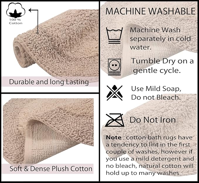 Home Weavers Double Ruffle Collection 100% Cotton Bathroom Rugs Set, Washable Rug, Extra Soft and Absorbent Bath Rug, Kitchen Mat, Bath Mat Set, Bath Floor Mat Non Slip, 24"x40" Rectangle, Linen