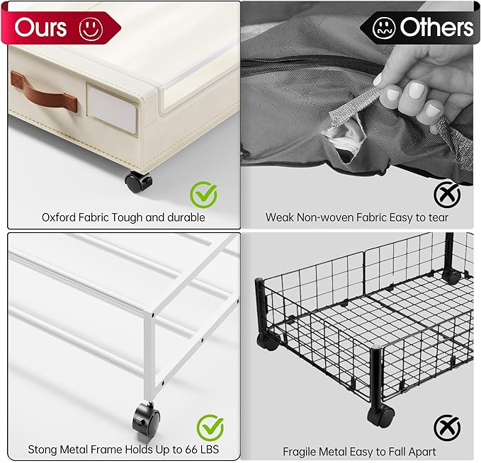 Yecaye 4 Pack Under Bed Storage with Wheels, Under Bed Storage Containers with Lids, Large Under Bed Rolling Storage with Clear Window & Label, Rolling Drawers for Clothes, Blankets, Books