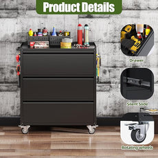 SUXXAN Metal Storage Cabinet with 3 Drawer and 4 Hooks,35.4