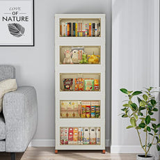 VECELO 300 QT Stackable Storage Bins with Wheels, Magnetic Dual Opening Doors & Transparent Panels, Plastic Foldable Storage Containers for Living Room, Bedroom, Kitchen, Office