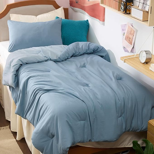 Bedsure Twin Size Comforter Set, Reversible Blue Soft Prewashed Bedding for All Seasons, 2 Pieces Warm Down Alternative Bed Set, 1 Lightweight Comforter (68"x88") and 1 Pillowcase
