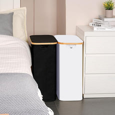 efluky Slim Laundry Basket with Lid, Narrow Laundry Hamper with Removable Bag, Skinny Dirty Clothes Basket with Bamboo Handles for Bathroom, Bedroom & Laundry Room, 65L White