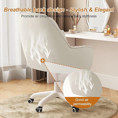 Cute Home Office Chair Velvet Upholstered Desk Chairs with Mid Back Swivel Adjustable Makeup Vanity Computer Chair with Wheels