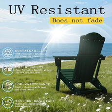 Adirondack Chair, Folding All-Weather Outdoor HDPE Patio Chair with Cup Holder, Green