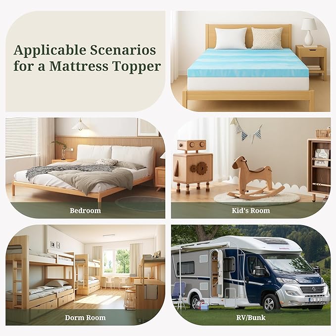 Memory Foam Mattress Topper Twin XL - 3 Inch Gel Infused Bed Toppers, Pressure Relief Mattress Pad for Dorm Room, CertiPUR-US Certified