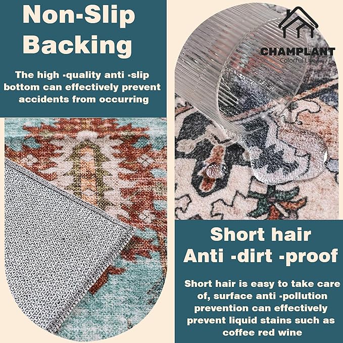 9x12 Washable Area Rug Medallion Distressed Design Boho Medallion Non-Shedding Easy Care Ideal for High Traffic Areas in Living Room Bedroom Kitchen Office Coffee Table Large Carpet