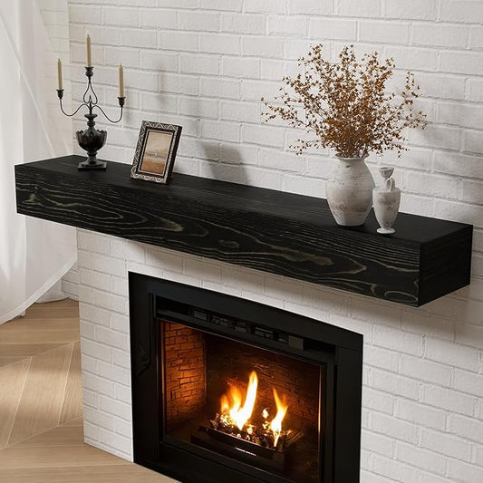 Fireplace Mantel - Wall-Mounted Mantles for Over Fireplace - Farmhouse Floating Shelves - Handcrafted Wood Mantels - 48 X 8 X 5 - Black