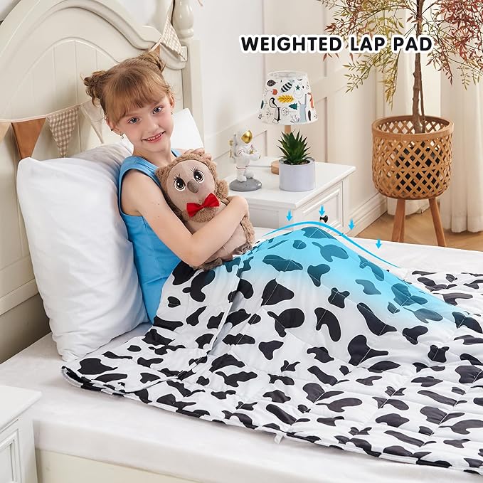 yescool Weighted Blanket 3 Pounds Cooling Weighted Lap Blanket, Cow Print Heavy Blanket for Sleeping, Weighted Throw Blanket Gift for 20-40lbs,36"x48"