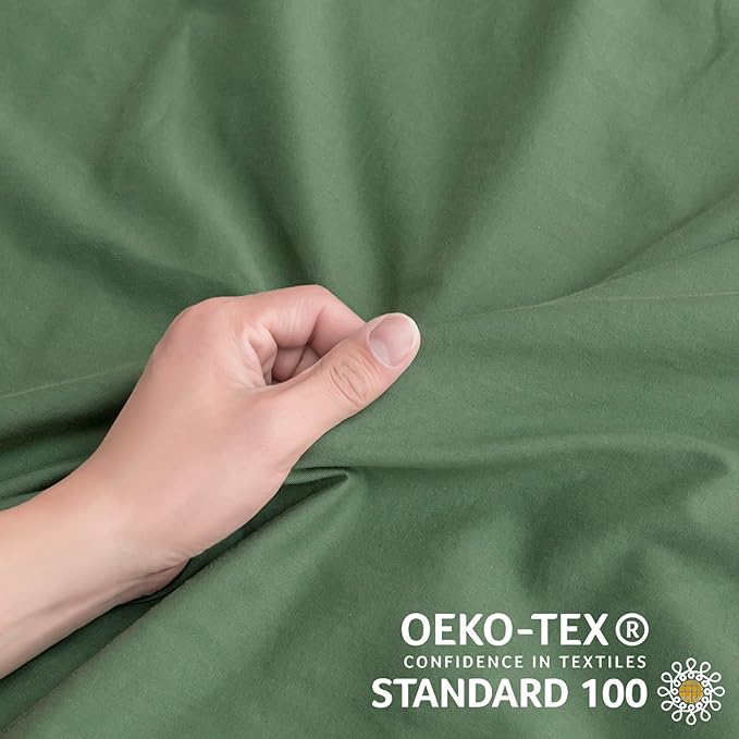 JELLYMONI Cotton Duvet Cover Super Queen Size - Green Comforter Cover with Button 100% Washed Cotton 3PCS Breathable Soft Solid Bedding Set Duvet Cover 98×90in & 2 Pillowcases (NO Comforter)