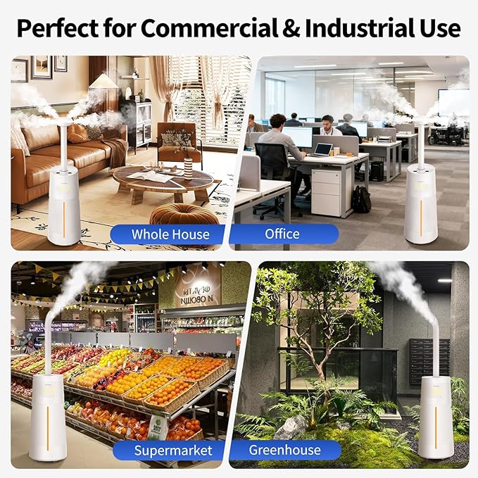 Humidifier Large Room - GloryAir 6.3Gal/24L 4X Atomizers Top Fill Whose House Large Cool Mist Quite Humidifiers 1500mL/h for Home Bedroom 3000 ft² with Auto Mode for Commercial Office Plants