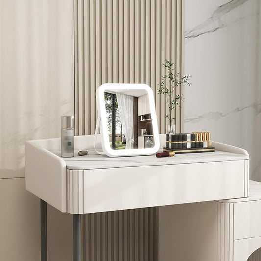 ROLOVE 8x10 Inch Lighted Vanity Mirror, 3-Color Dimmable LED Lighting & Touch Control, Portable Makeup Mirror with U-Bracket for Travel/Dressing Room (White)