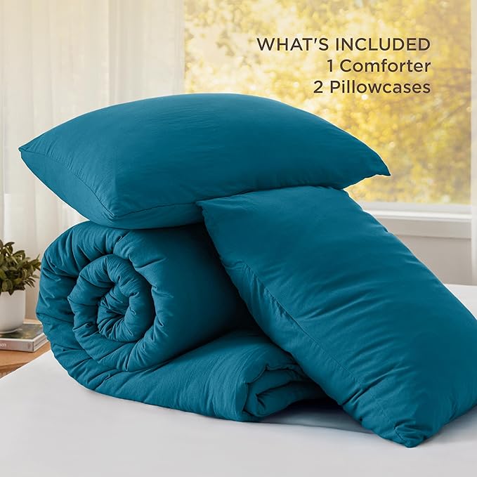 Bedsure Full Size Comforter Set, Teal Soft Prewashed Bedding for All Seasons, 3 Pieces GentleSoft™ Warm Down Alternative Bed Set, 1 Lightweight Comforter (82"x86") and 2 Pillowcases (20"x26")